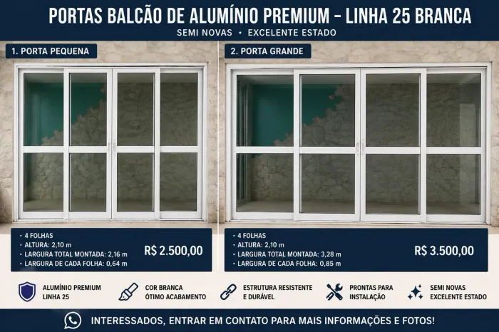 VENDE-SE - Portas Balcão de Alumínio Premium Linha 25 Branca (Semi Novas)