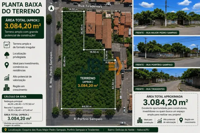 Terreno de Esquina com 3.084 m² | 3 Frentes | Ideal para Condomínio, Galpão