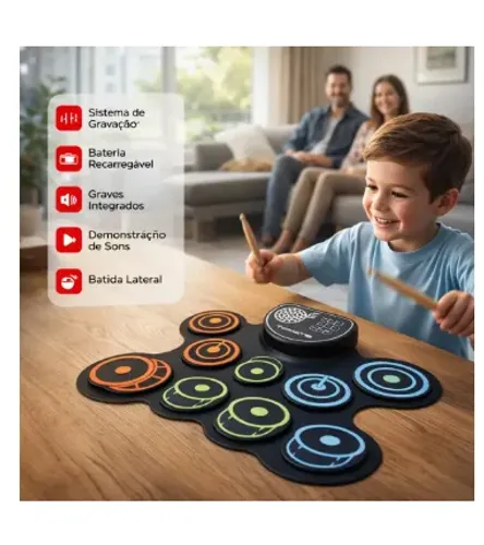 Bateria Eletrônica Com Midi Tomate 9 Pads Usb Pc Preto