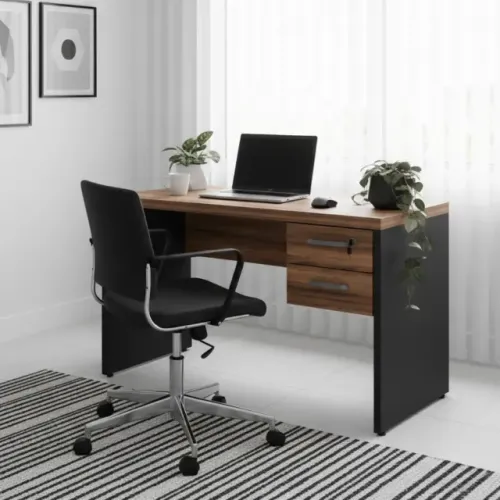 Mesa de Escritório com Gavetas 1,20×0,60m Nogal Sevilha/Preto Compacta Modelo 21471