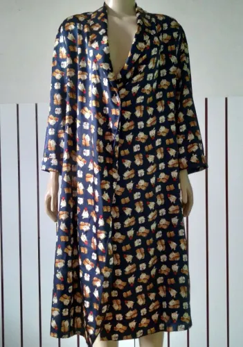 Robe feminino estampa de gatos tecido seda pura com cinto de amarrar na cintura 