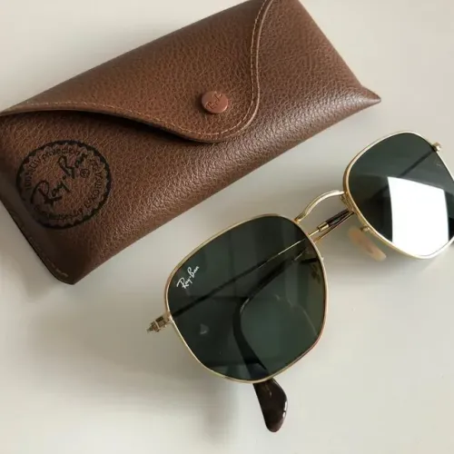 Óculos de sol unissex Rayban hexagonal versão Gold