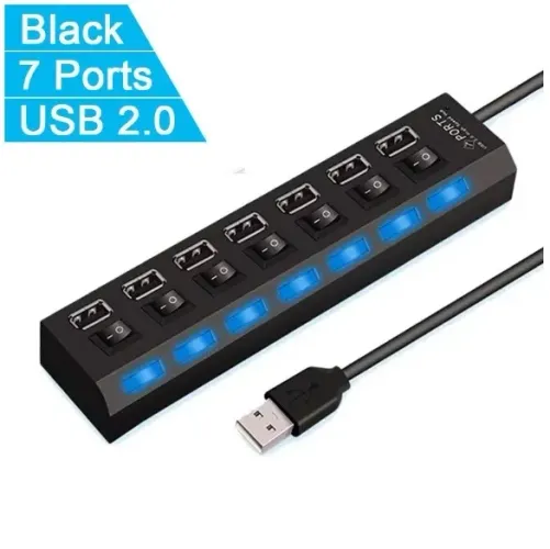 Hub USB 7 Portas Régua Adaptador com On/Off