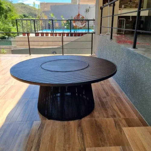 MESA 1.80 DE ALUMÍNIO RIPADO C/PRATO GIRATÓRIO