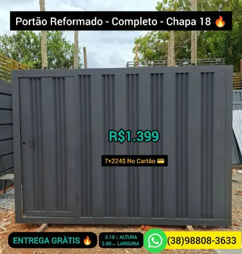 Portão de Garagem Semi Novo Chapa 18 Completo