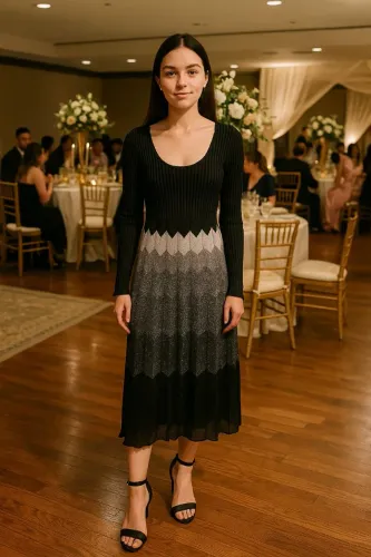 Vestido Plissado c Brilho Marca Laundry Tamanho P