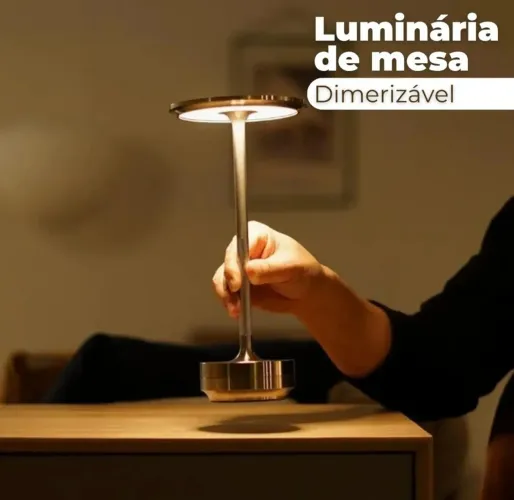 Luminária de mesa sem fio recarregável, lâmpada de mesa metálica retrô Touch 3 luzes