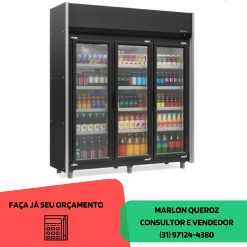 Expositor Refrigerado Gelopar Auto Serviço 1200L 3 Portas 1,83m