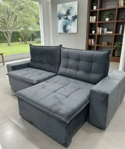 Sofá retratil e reclinavel cinza novo de loja 