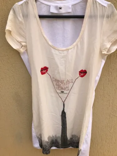 Vestido/ Camiseta Em Seda Off White Elisabetta Franchi (Usado)