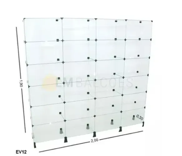 Estante Expositor de Vidro Modulado - 2,00 X 1,90 X 0,30