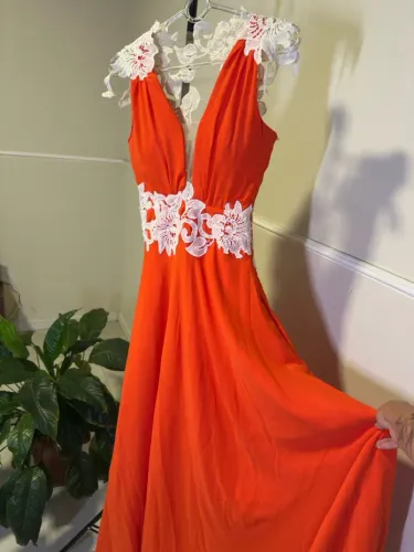 Vestido festa longo laranja 15 anos madrinha formatura