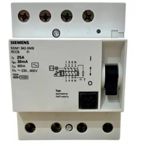 DISJUNTOR DIFERENCIAL RESIDUAL TETRAPOLAR FABRICANTE: Siemens MODELO: 5SM1 342-0MB In: 25
