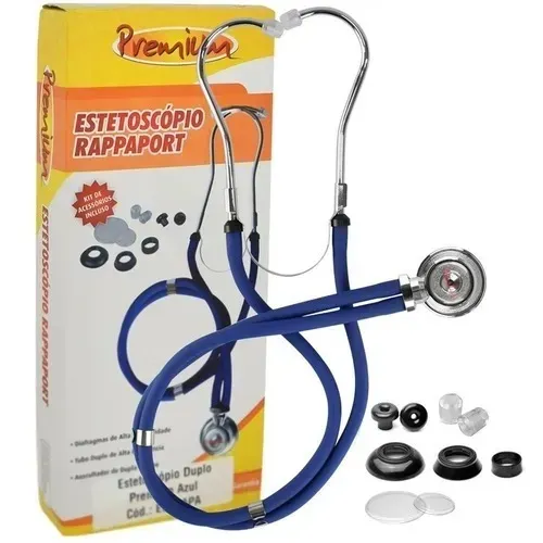 Estetoscópio Rappaport Premium Profissional Duplo com Kit de Acessórios - Cor Azul