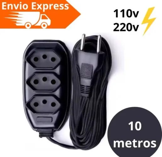 Extensão elétrica 10 metros Extensor com 3 Tomada 110v/220v