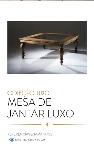 Mesa de madeira maciça com tampo quadrada 1,80 x 1,80
