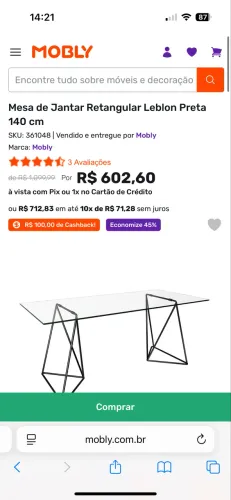 Mesa de vidro para escritório 140cm