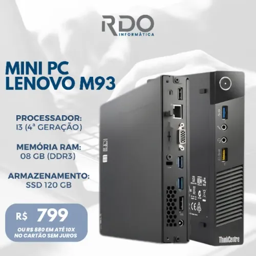 Mini PC Lenovo M93 i3 4ª Geração 8GB SSD 120GB - Muito barato!