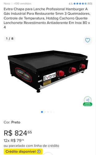 Chapa Profissional Evitra 80x40 Gás