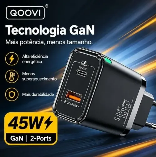 Carregador Qoovi GaN 45w turbo