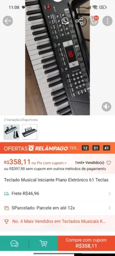 Teclado Musical Eletrônico 61 Teclas, mais suporte.