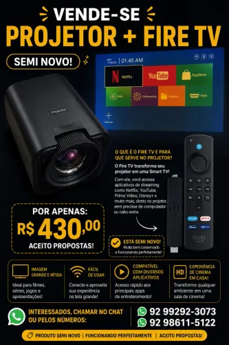Projetor + Fire Tv Stick 