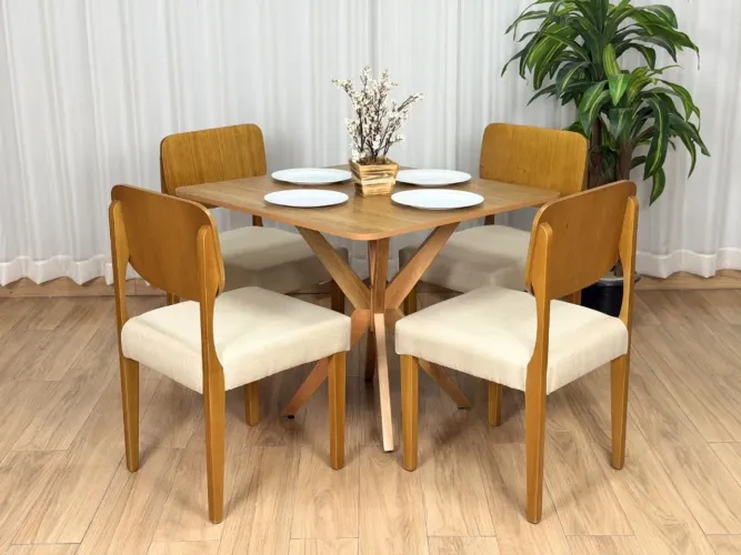 Mesa de Jantar Simpatia 0.90×0.90 Quadrada c/4 Cadeiras Barcelona