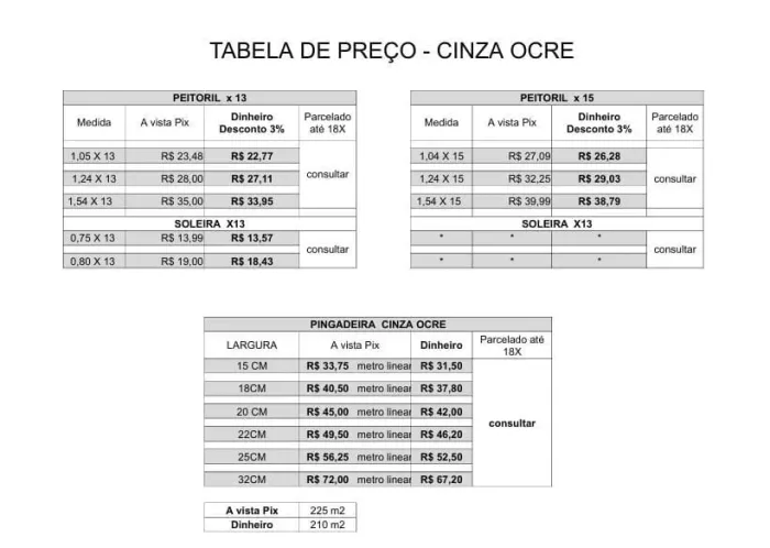 Peitoril cinza ocre 1,54 X13 CM | * INGRID