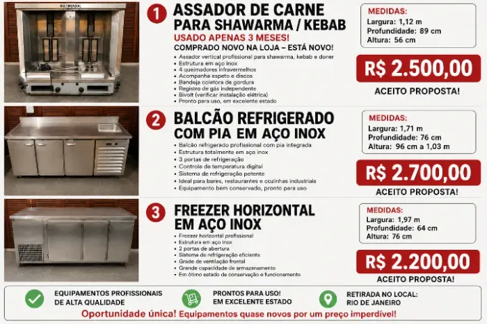 Vendo equipamentos profissionais em aço inox para restaurante