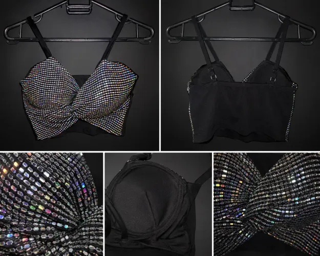 Cropped Top Preto com Brilho Tam M