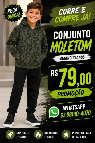 CONJUNTO MOLETOM COM CAPUZ MENINO 10 ANOS ALAKAZOO