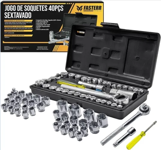 Kit Chaves Jogo Catraca Reversível Soquetes 40 Peças Maleta Fasterr