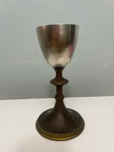 Antigo Cálice / Taça Em Bronze E Metal Prateado Vintage