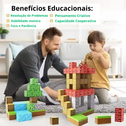 Blocos magnéticos tipo Minecraft (200 blocos) + brinde