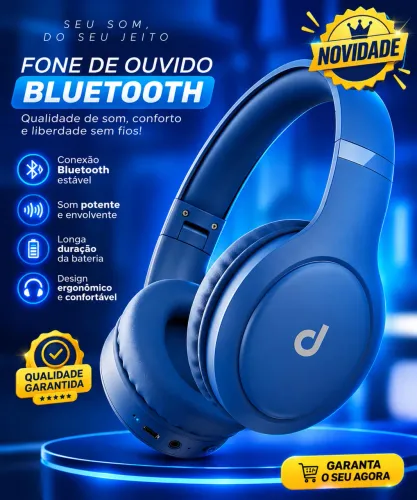 Fone De Ouvido Headphone Dapon H02d Bluetooth 5.1 Over-ear 22 Horas De Bateria Cor Azul