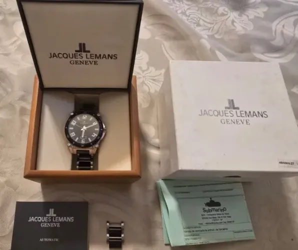 Relógio Jacques Lemans Suiço Automático G333D Swiss Made Preto Mecânico Mechanical