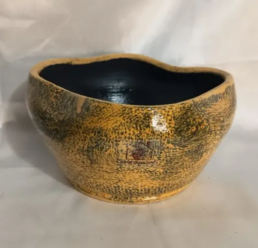 Terrario Vaso de Cerâmica Esmaltado Amarelo com Preto 11x19 / 17x24