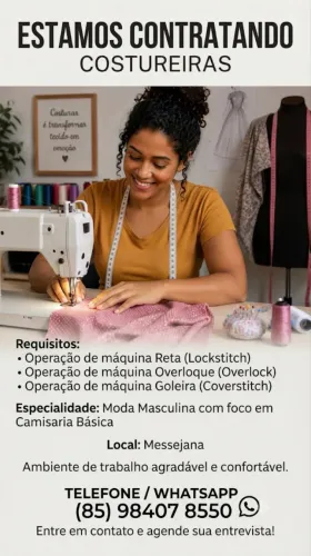 VAGA PARA COSTUREIRA
