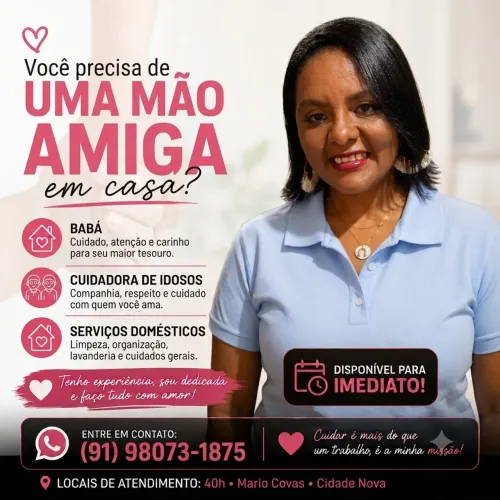 BABÁ E CUIDADORA DE IDOSOS DISPONÍVEL