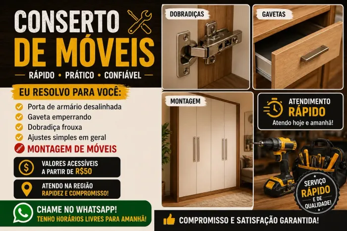     Conserto de Móveis Urgente     Marceneiro para Pequenos Reparos
