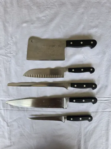Kit de facas cabo preto com chaira para churrasco e cozinha