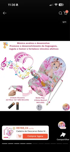 Cadeirinha vibra e toca 