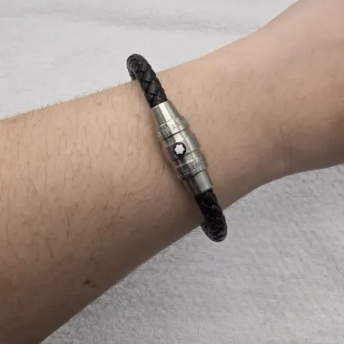 Pulseira Masculina Montblanc Couro Trançado Preto Fecho Magnético Premium