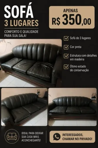 Sofá 3 Lugares Preto