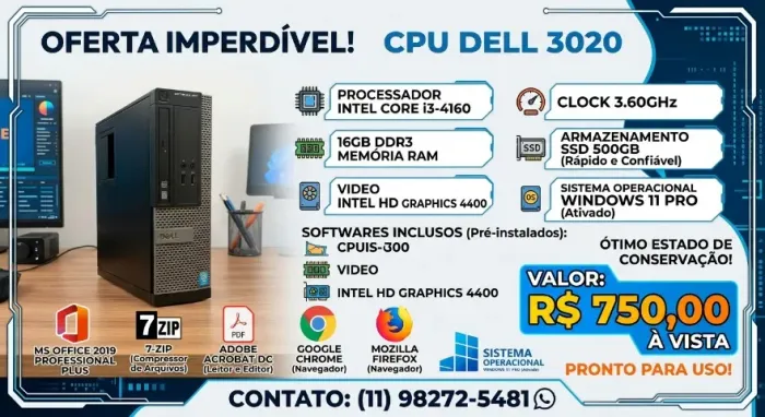 Dell Optiplex 3020, Core i3-4160 3.60GHz, RAM 16GB