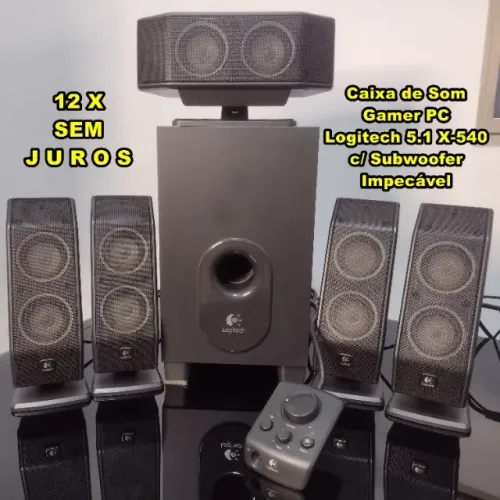 Caixa de Som Gamer PC Logitech 5.1 X-540 c/ Subwoofer Impecável - 12 X Sem Juros