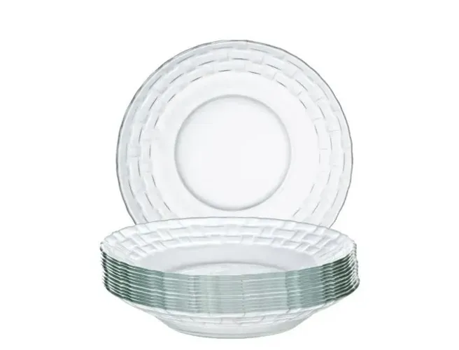 9 Pratos Fundos Vidro 22cm Incolor Liso Almoço Jantar