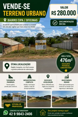 ? OPORTUNIDADE DE INVESTIMENTO! ?  ? Terreno à venda no bairro CIPA/Oficinas
