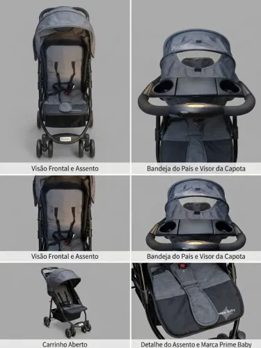 Carrinho de Bebê Prime Baby Cinza