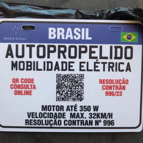 Placa identificação scooter elétrica mobilidade 1000w